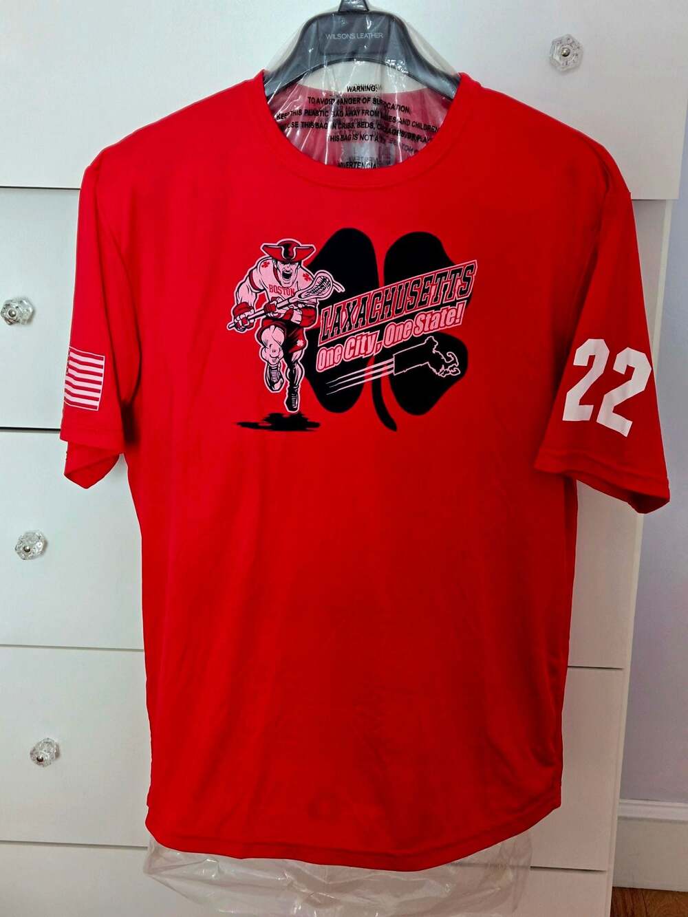 A4 Laxachusetts One City One State Lacrosse Red T-Shirt Large 22